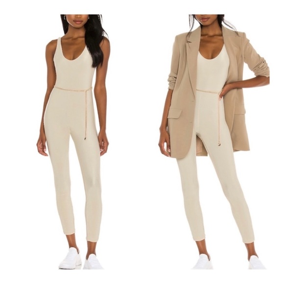 WeWoreWhat Scoop Rib Jumpsuit in Khaki Chain Belt - Picture 5 of 6